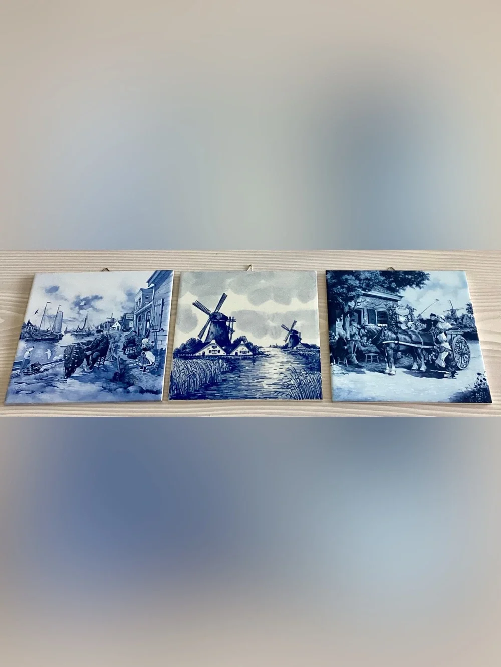 Delft Blue Holland Tile Set 3 Netherlands Windmill Wedding Carriage Fisherman